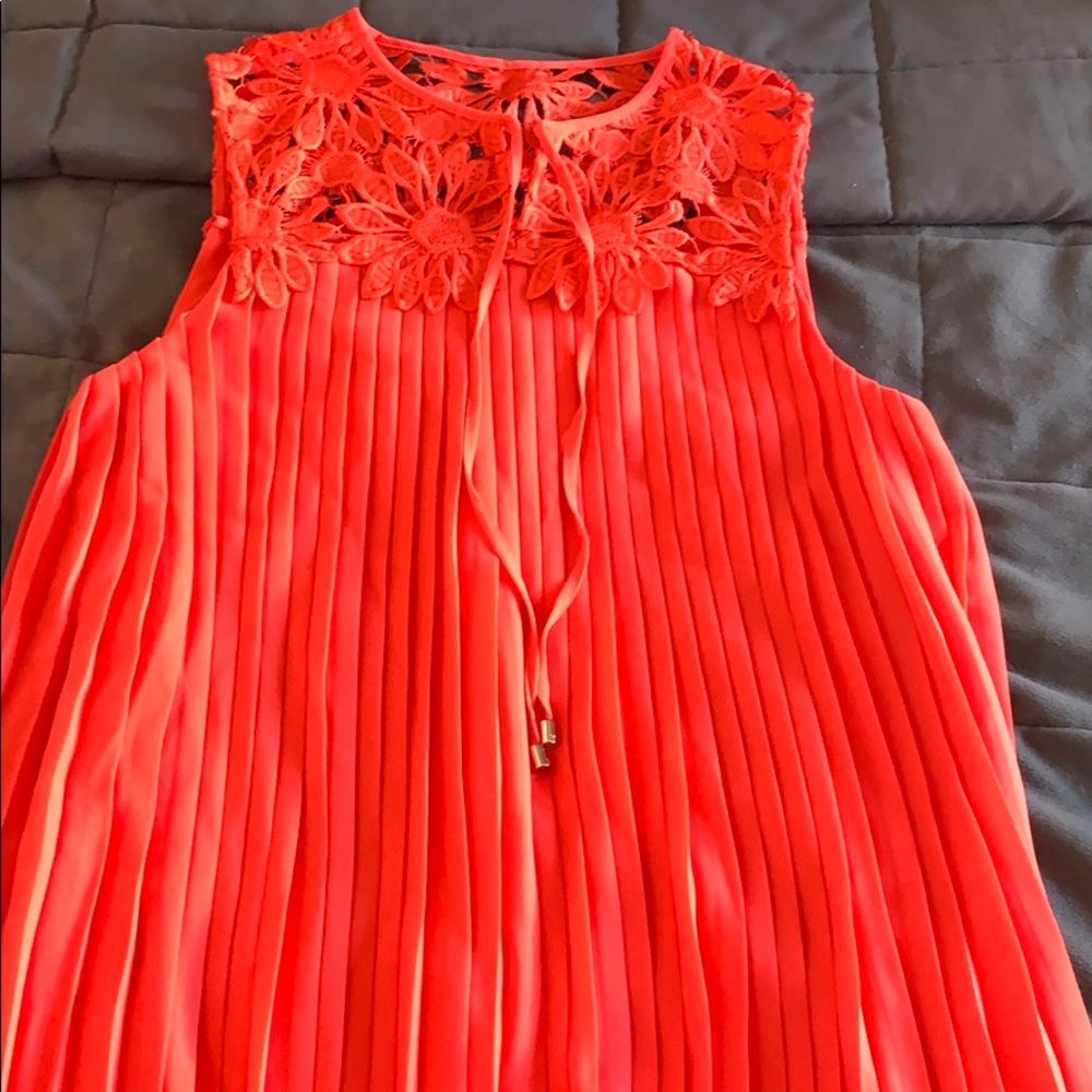 Ted Baker coral red pleated lace blouse size 2